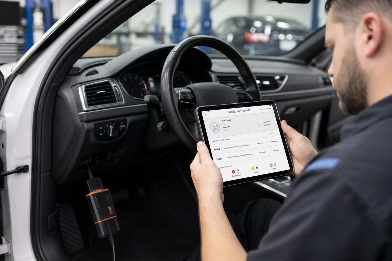 Technician running a factory-level diagnostic scan at Blue Ridge Automotive