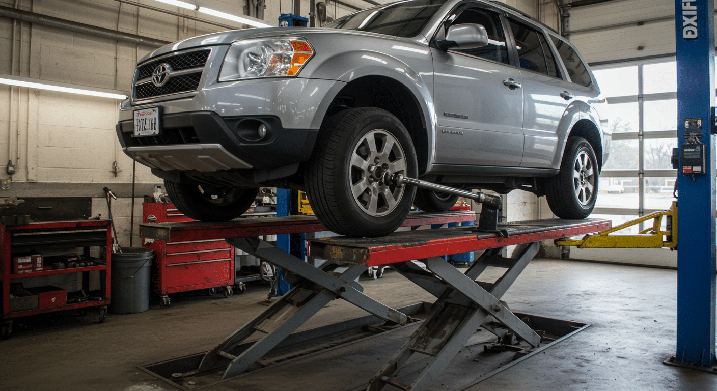 Car on Jacks in a shop